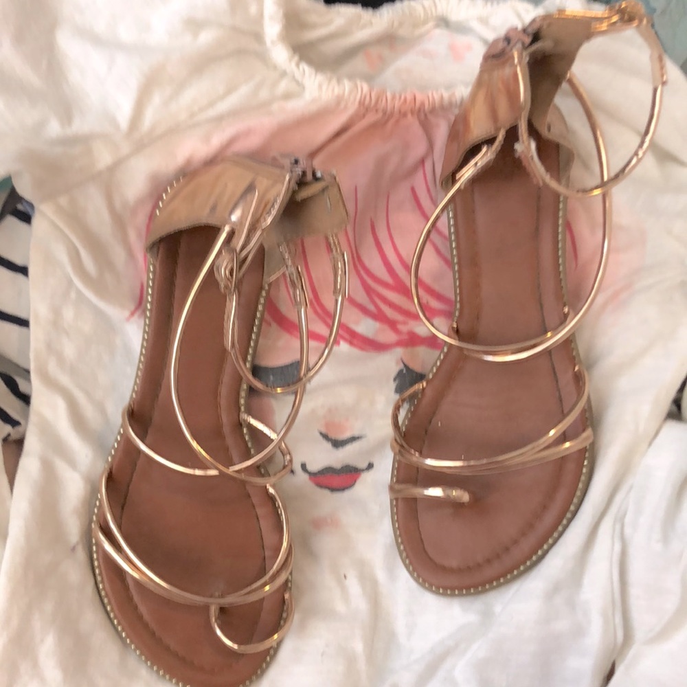 2 for $15 Girls shiny rose gold sandals, size 4